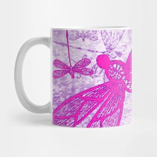 Hot pink lace dragonflies on texture Mug